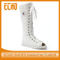 women high cut plain white canvas shoes long boots